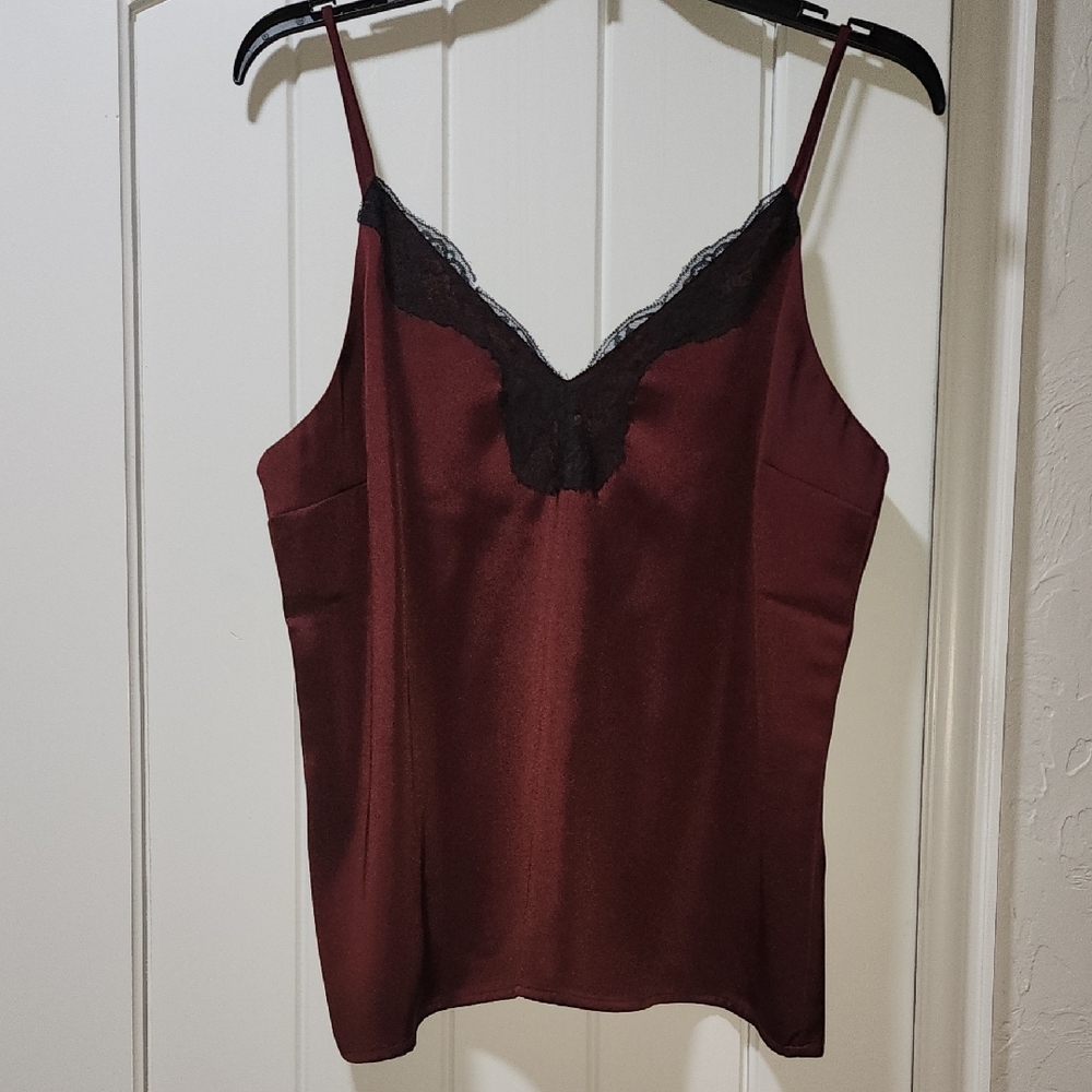 Burgundy Lace Trim Cami Top